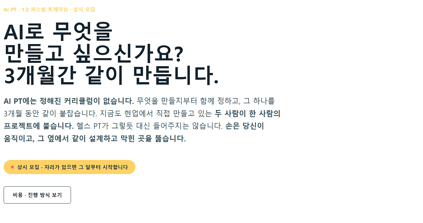 AI PT 모집공고에 실린 3개월 개인 코칭 안내