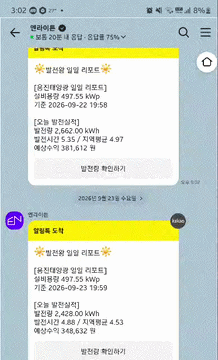 삼형제아빠님이 공유한 태양광 발전량 일일 리포트 · 개인 운영 사례이며 예상 수익을 보장하지 않습니다.